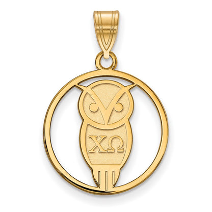Gold Plated Sterling Silver Logoart Chi Omega Sorority Symbol Medium Circle Pendant