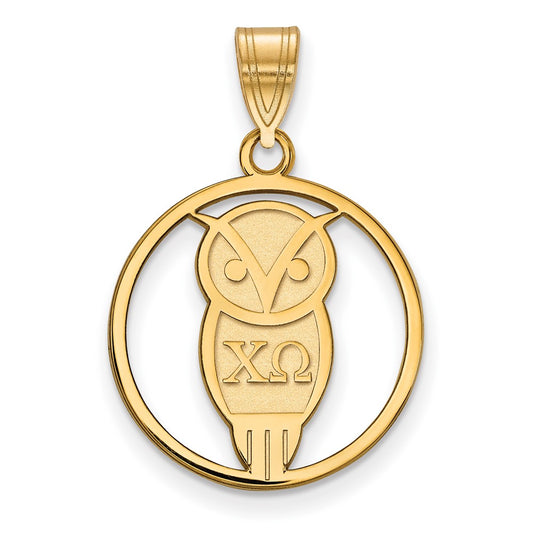 Gold Plated Sterling Silver Logoart Chi Omega Sorority Symbol Medium Circle Pendant
