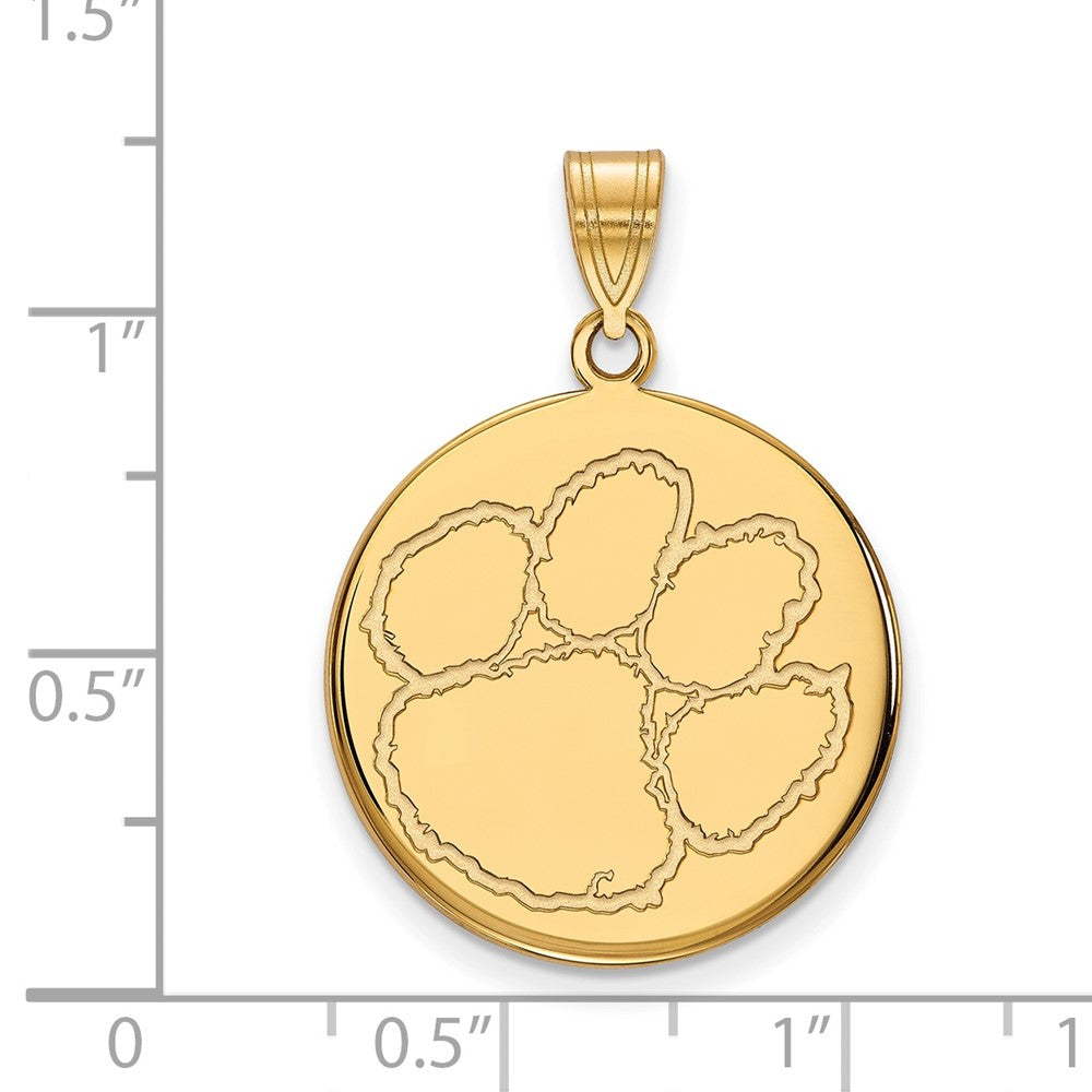 Gold Plated Sterling Silver Logoart Clemson University Tiger Paw Large Disc Pendant