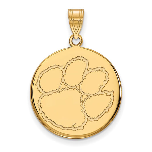 14K Yellow Gold Logoart Clemson University Tiger Paw Large Disc Pendant