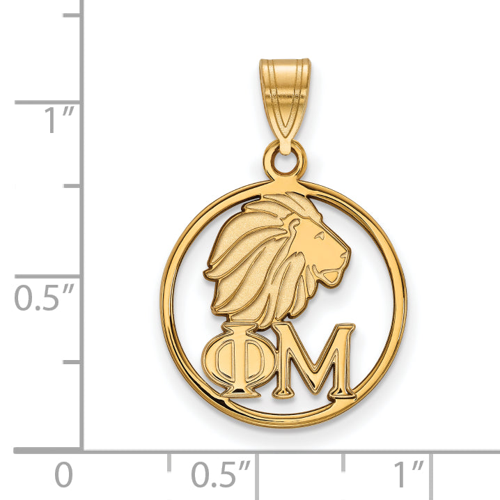 Gold Plated Sterling Silver Logoart Phi Mu Sorority Symbol Small Circle Pendant