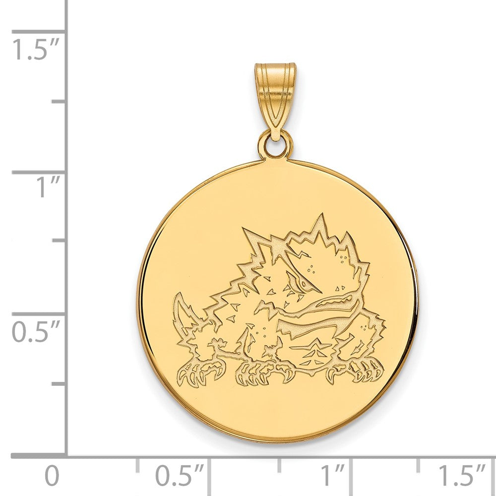 10K Yellow Gold Logoart Texas Christian University Horned Frog Extra Large Disc Pendant