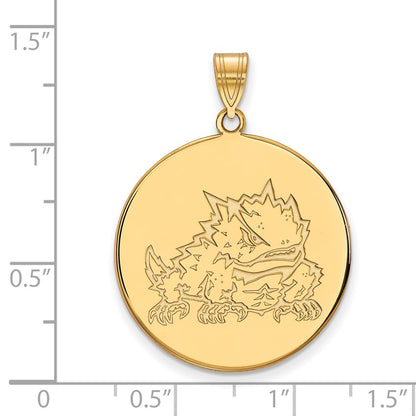 14K Yellow Gold Logoart Texas Christian University Horned Frog Extra Large Disc Pendant