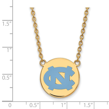 Gold Plated Sterling Silver Logoart University Of North Carolina Large Enameled Disc Pendant 18 Inch Necklace