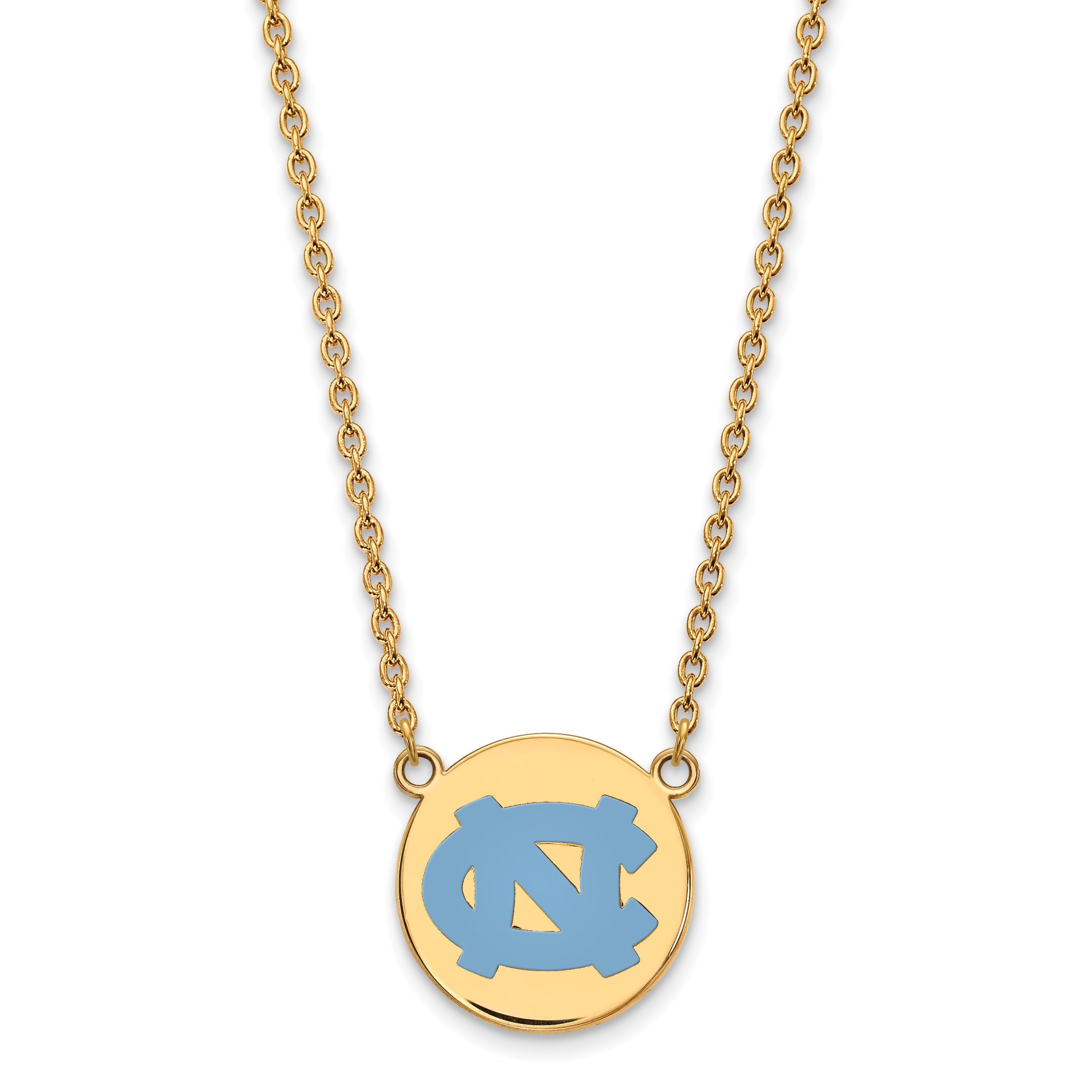 Gold Plated Sterling Silver Logoart University Of North Carolina Large Enameled Disc Pendant 18 Inch Necklace