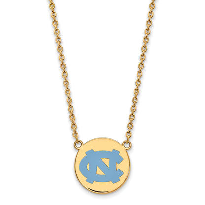 Gold Plated Sterling Silver Logoart University Of North Carolina Large Enameled Disc Pendant 18 Inch Necklace