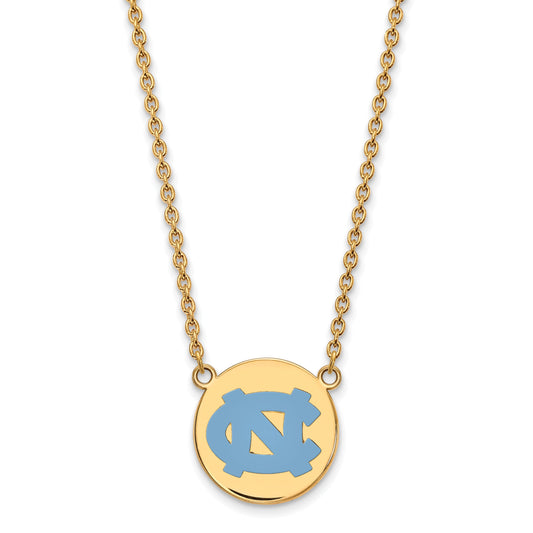 Gold Plated Sterling Silver Logoart University Of North Carolina Large Enameled Disc Pendant 18 Inch Necklace