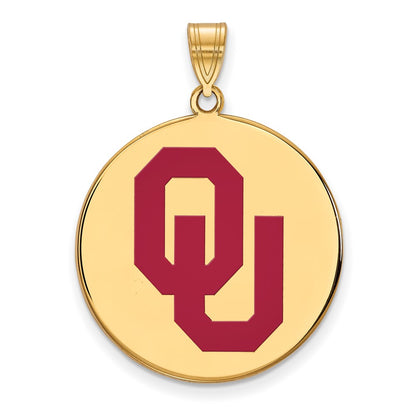Gold Plated Sterling Silver Logoart University Of Oklahoma O U Extra Large Enameled Disc Pendant