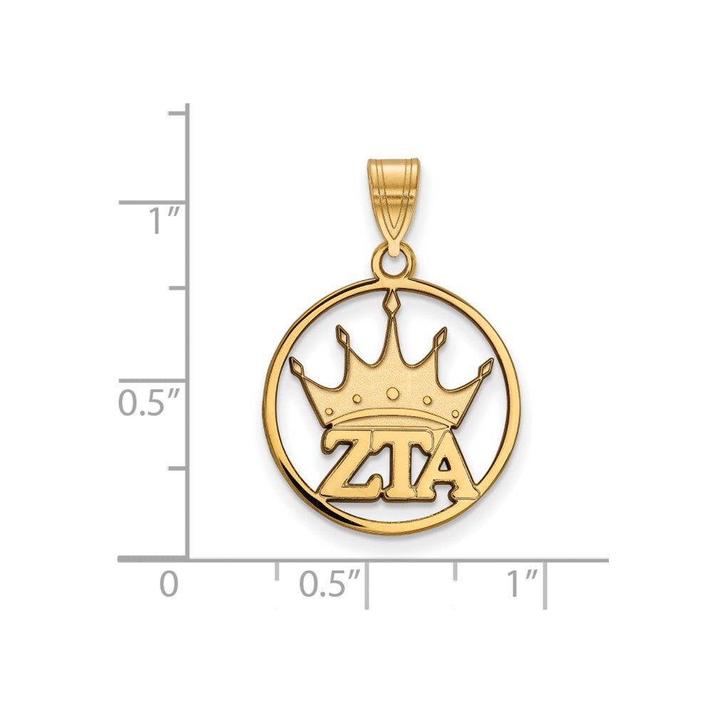 Gold Plated Sterling Silver Logoart Zeta Tau Alpha Sorority Symbol Medium Circle Pendant