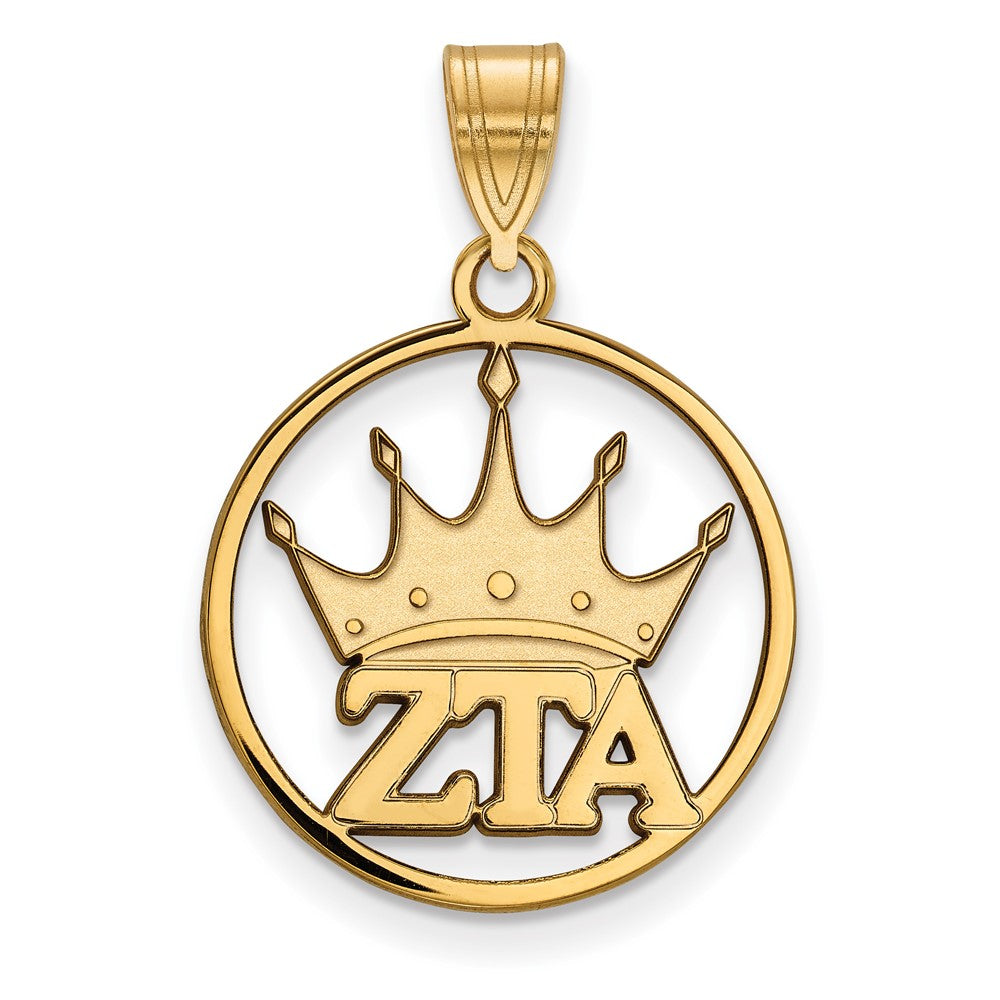 Gold Plated Sterling Silver Logoart Zeta Tau Alpha Sorority Symbol Medium Circle Pendant