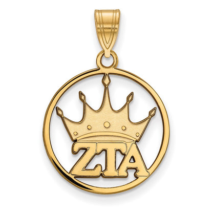 Gold Plated Sterling Silver Logoart Zeta Tau Alpha Sorority Symbol Medium Circle Pendant