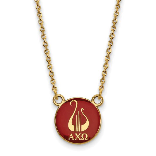 Gold Plated Sterling Silver Logoart Alpha Chi Omega Sorority Symbol Small Color Enamel Pendant 18 Inch Necklace