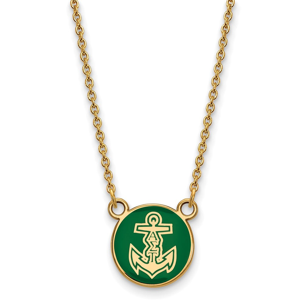 Gold Plated Sterling Silver Logoart Alpha Sigma Tau Sorority Symbol Small Color Enamel Pendant 18 Inch Necklace