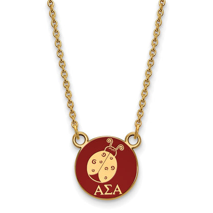 Gold Plated Sterling Silver Logoart Alpha Sigma Sorority Symbol Small Color Enamel Pendant 18 Inch Necklace