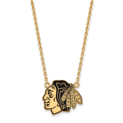 Gold Plated Sterling Silver Nhl Logoart Chicago Blackhawks Large Enameled Pendant 18 Inch Necklace