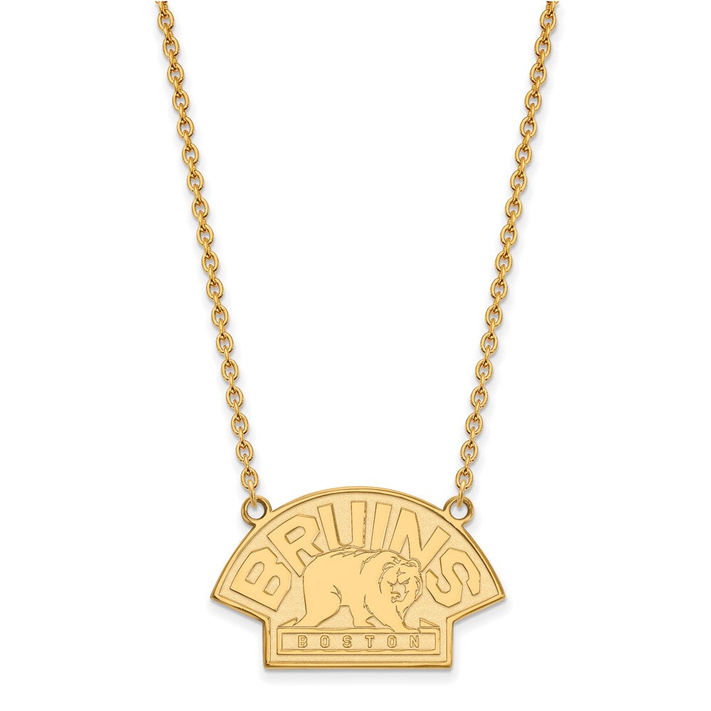10K Yellow Gold Nhl Logoart Boston Bruins Large Pendant 18 Inch Necklace