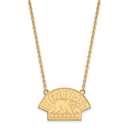 10K Yellow Gold Nhl Logoart Boston Bruins Large Pendant 18 Inch Necklace