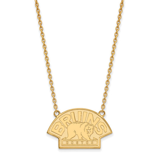 10K Yellow Gold Nhl Logoart Boston Bruins Large Pendant 18 Inch Necklace