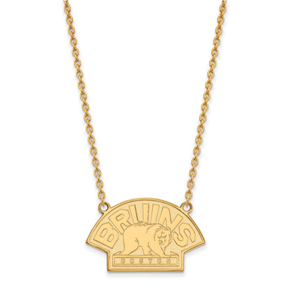14K Yellow Gold Nhl Logoart Boston Bruins Large Pendant 18 Inch Necklace
