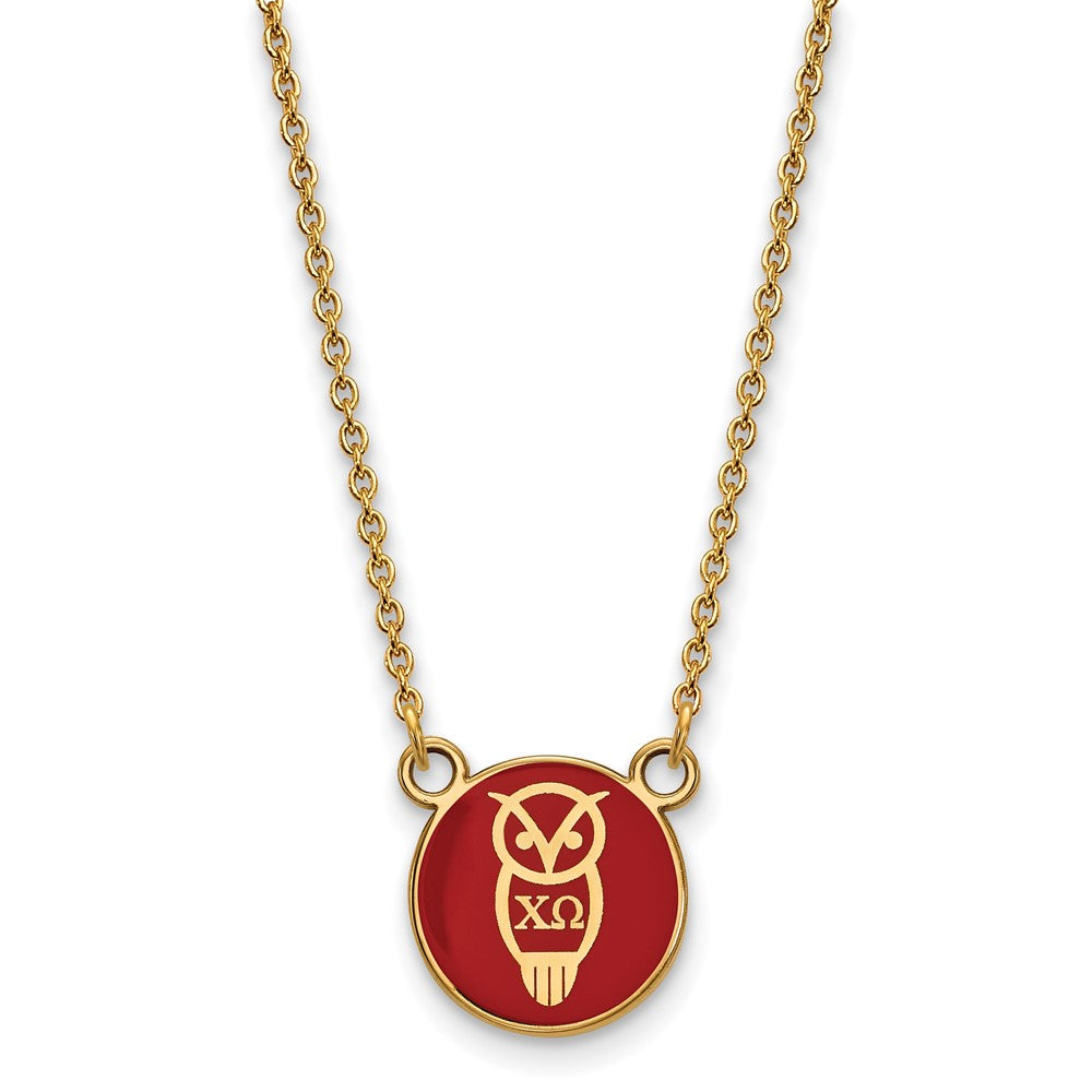 Gold Plated Sterling Silver Logoart Chi Omega Sorority Symbol Small Color Enamel Pendant 18 Inch Necklace