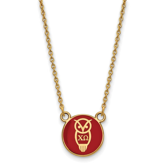Gold Plated Sterling Silver Logoart Chi Omega Sorority Symbol Small Color Enamel Pendant 18 Inch Necklace