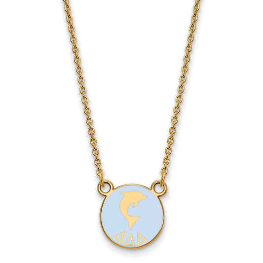 Gold Plated Sterling Silver Logoart Delta Sorority Symbol Small Color Enamel Pendant 18 Inch Necklace