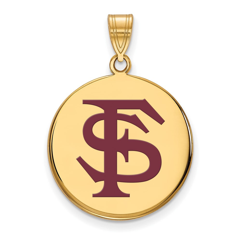 Gold Plated Sterling Silver Logoart Florida State University F S Large Enameled Disc Pendant
