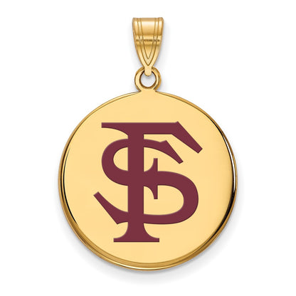 Gold Plated Sterling Silver Logoart Florida State University F S Large Enameled Disc Pendant