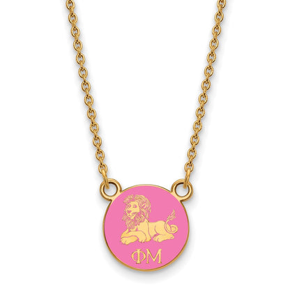 Gold Plated Sterling Silver Logoart Phi Mu Extra Sorority Symbol Small Color Enamel Pendant 18 Inch Necklace