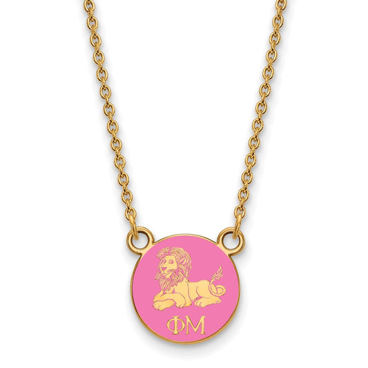 Gold Plated Sterling Silver Logoart Phi Mu Extra Sorority Symbol Small Color Enamel Pendant 18 Inch Necklace