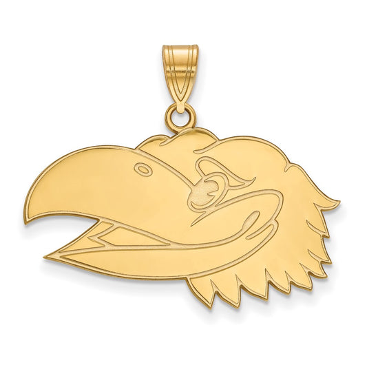 10K Yellow Gold Logoart University Of Kansas Jayhawk Large Pendant