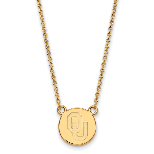 Gold Plated Sterling Silver Logoart University Of Oklahoma O U Small Disc 18 Inch Necklace