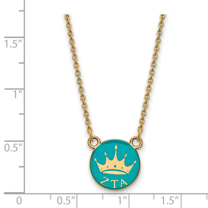 Gold Plated Sterling Silver Logoart Zeta Tau Alpha Sorority Symbol Small Color Enamel Pendant 18 Inch Necklace