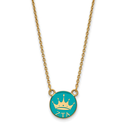 Gold Plated Sterling Silver Logoart Zeta Tau Alpha Sorority Symbol Small Color Enamel Pendant 18 Inch Necklace