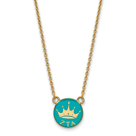 Gold Plated Sterling Silver Logoart Zeta Tau Alpha Sorority Symbol Small Color Enamel Pendant 18 Inch Necklace