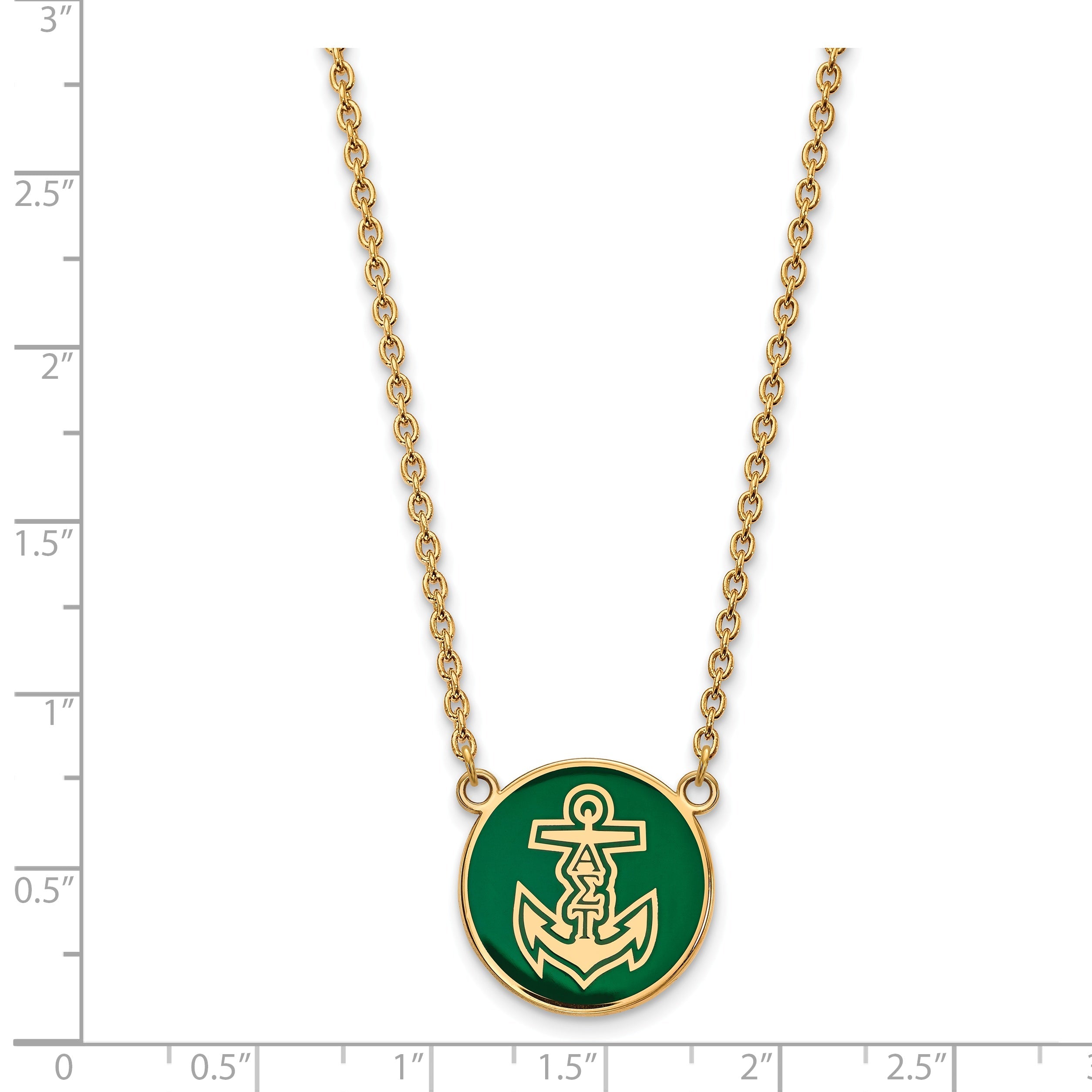 Gold Plated Sterling Silver Logoart Alpha Sigma Tau Sorority Symbol Large Color Enamel Pendant 18 Inch Necklace