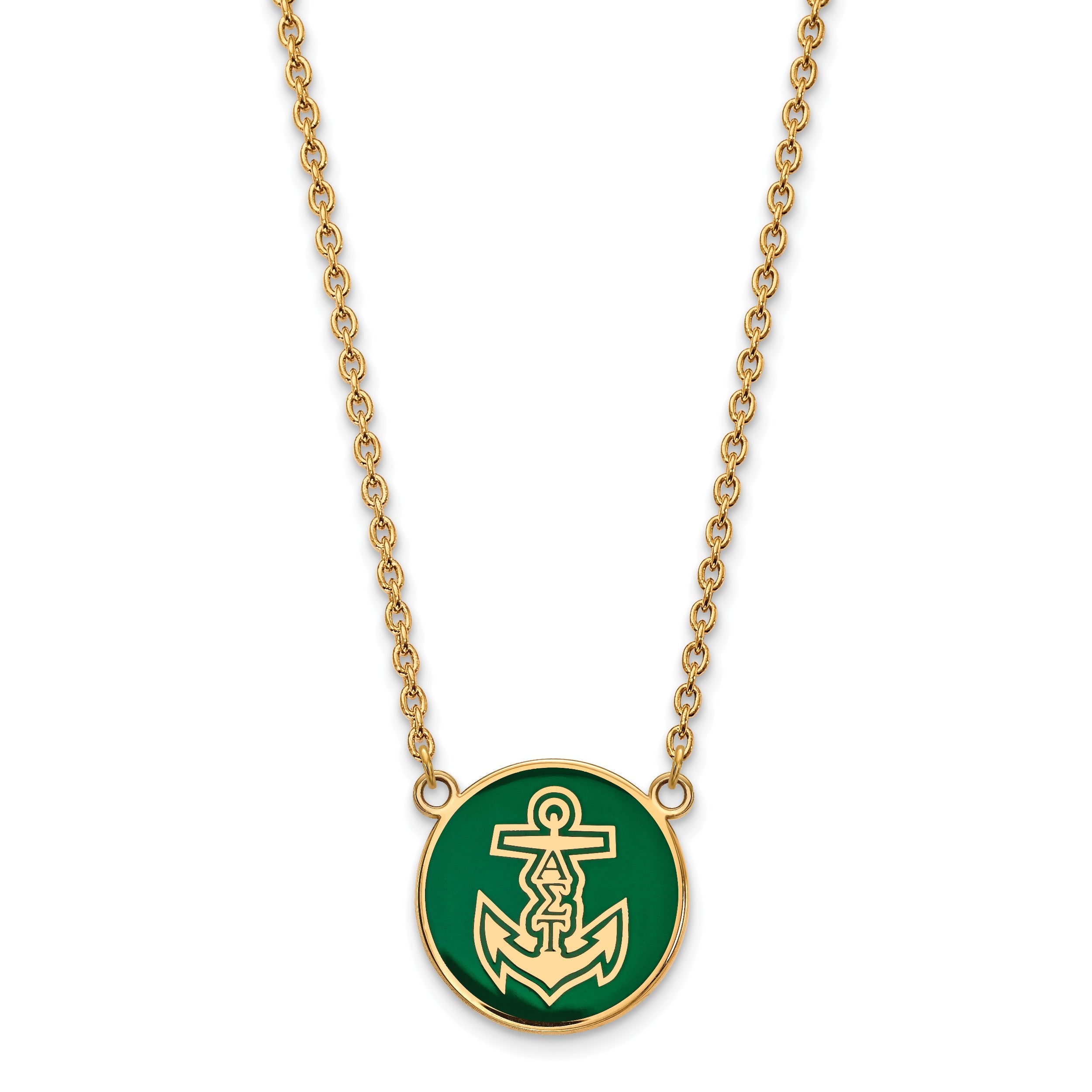 Gold Plated Sterling Silver Logoart Alpha Sigma Tau Sorority Symbol Large Color Enamel Pendant 18 Inch Necklace