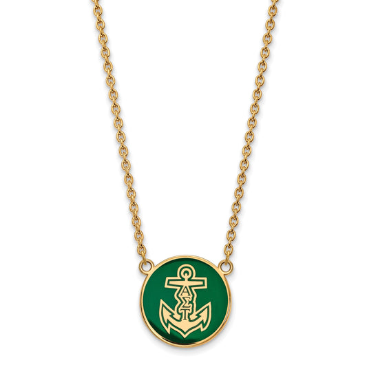 Gold Plated Sterling Silver Logoart Alpha Sigma Tau Sorority Symbol Large Color Enamel Pendant 18 Inch Necklace