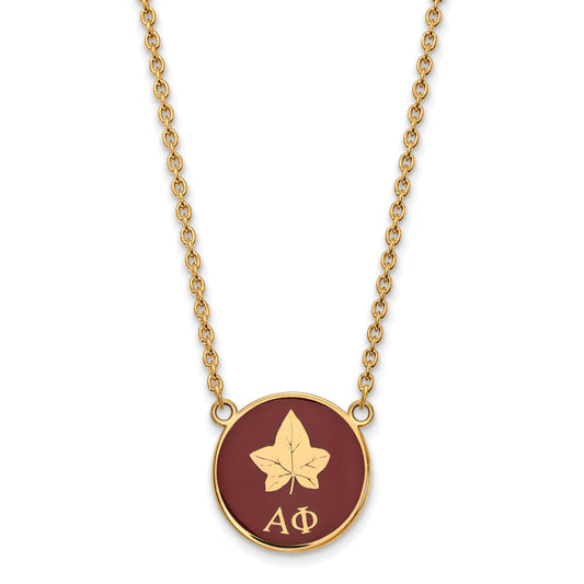 Gold Plated Sterling Silver Logoart Alpha Phi Sorority Symbol Large Color Enamel Pendant 18 Inch Necklace