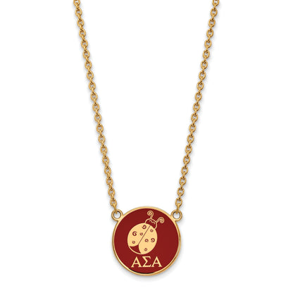 Gold Plated Sterling Silver Logoart Alpha Sigma Sorority Symbol Large Color Enamel Pendant 18 Inch Necklace