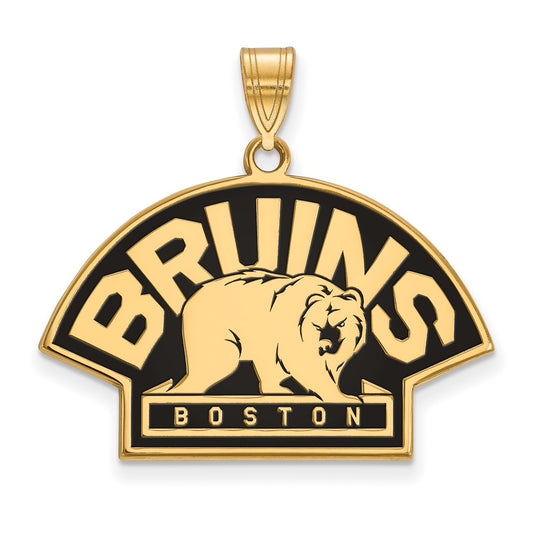 Gold Plated Sterling Silver Nhl Logoart Boston Bruins Large Enameled Pendant