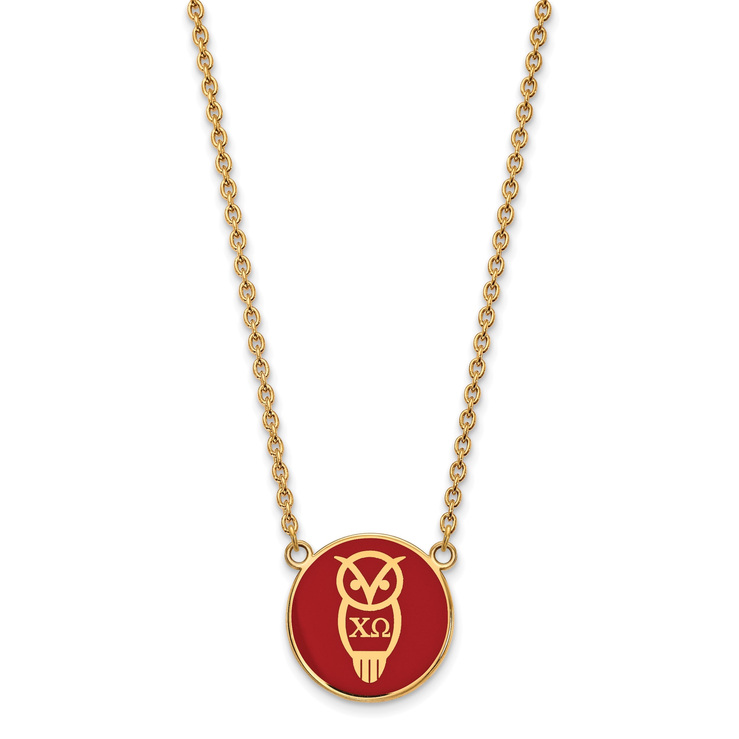 Gold Plated Sterling Silver Logoart Chi Omega Sorority Symbol Large Color Enamel Pendant 18 Inch Necklace
