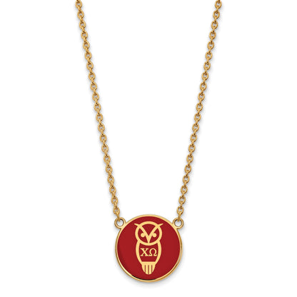 Gold Plated Sterling Silver Logoart Chi Omega Sorority Symbol Large Color Enamel Pendant 18 Inch Necklace