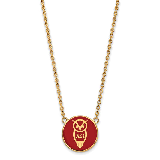 Gold Plated Sterling Silver Logoart Chi Omega Sorority Symbol Large Color Enamel Pendant 18 Inch Necklace