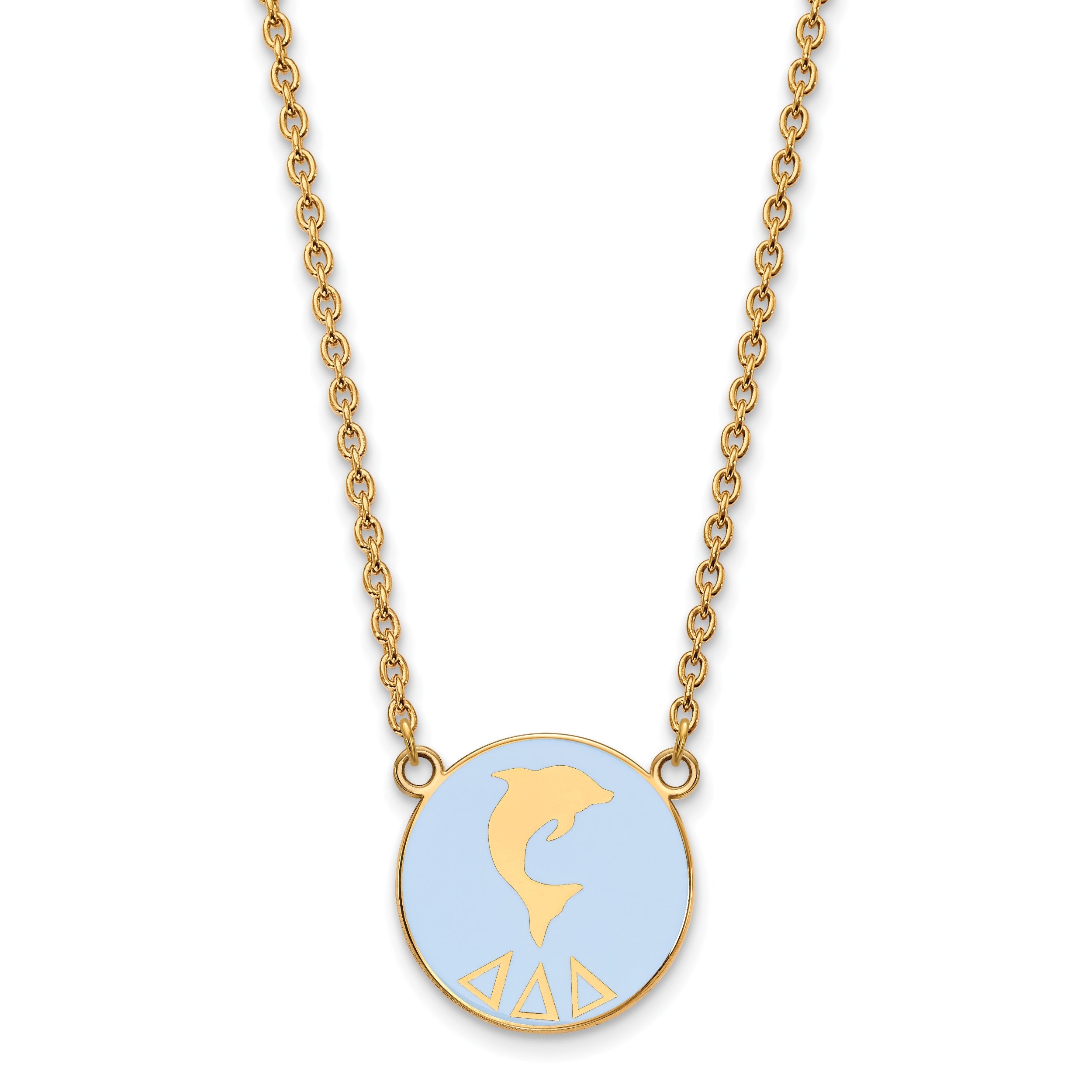 Gold Plated Sterling Silver Logoart Delta Sorority Symbol Large Color Enamel Pendant 18 Inch Necklace