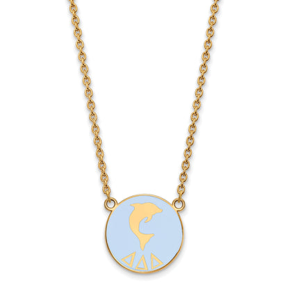 Gold Plated Sterling Silver Logoart Delta Sorority Symbol Large Color Enamel Pendant 18 Inch Necklace