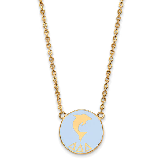 Gold Plated Sterling Silver Logoart Delta Sorority Symbol Large Color Enamel Pendant 18 Inch Necklace