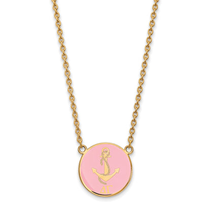 Gold Plated Sterling Silver Logoart Delta Gamma Sorority Symbol Large Color Enamel Pendant 18 Inch Necklace