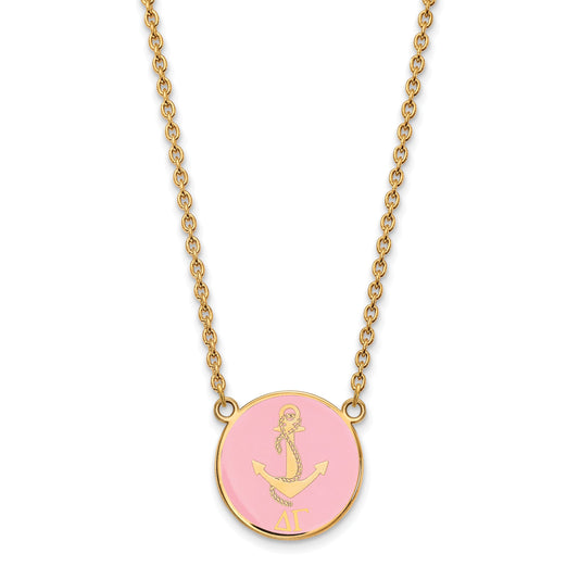 Gold Plated Sterling Silver Logoart Delta Gamma Sorority Symbol Large Color Enamel Pendant 18 Inch Necklace