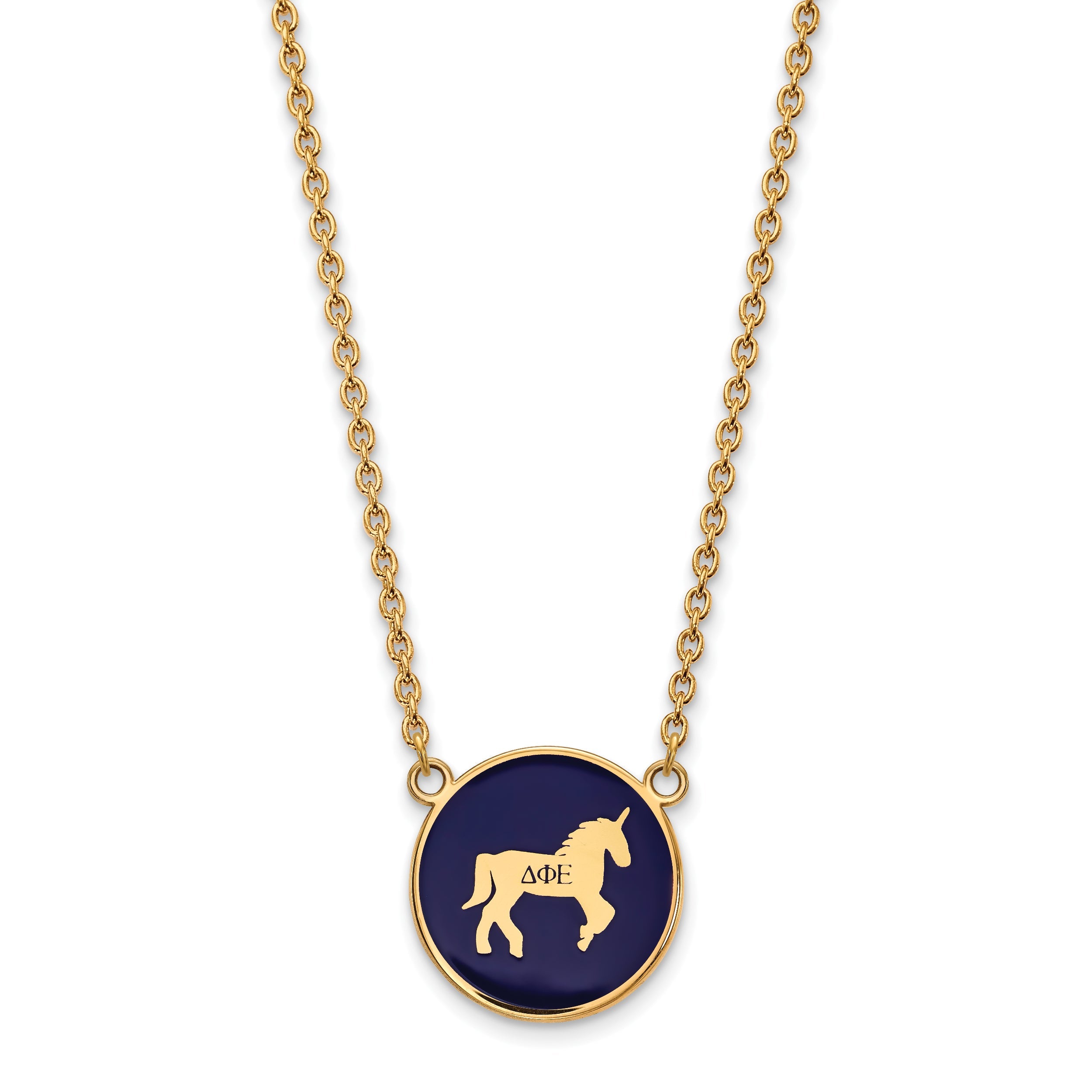 Gold Plated Sterling Silver Logoart Delta Phi Epsilon Sorority Symbol Large Color Enamel Pendant 18 Inch Necklace